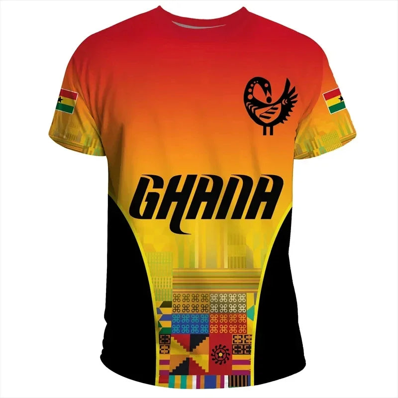 Ghana Flag Graphic Tee Shirts Fashion Ghanaian National Emblem Print T-shirt For Men Daily Dashiki Gym Sportswear Tops Clothing