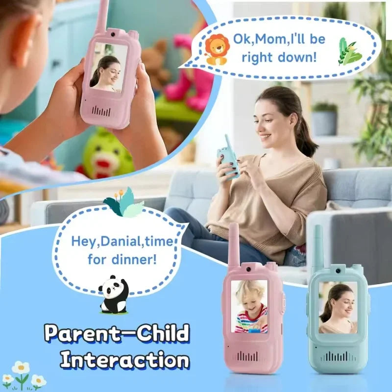 2 Pack Type-C Charge Video Walkie Talkies For Kids Toddler Toys For Indoor Camping Travel Birthday Gfits For Kids Ages 3-12
