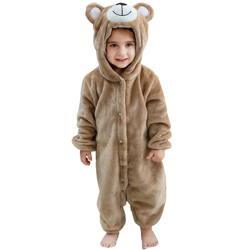 Kids Kigurumis Bear Animal Cartoon Onesies Baby Flannel Pajamas Infant Hooded Sleepwear Jumpsuits Cosplay Costume Cartoon onesie