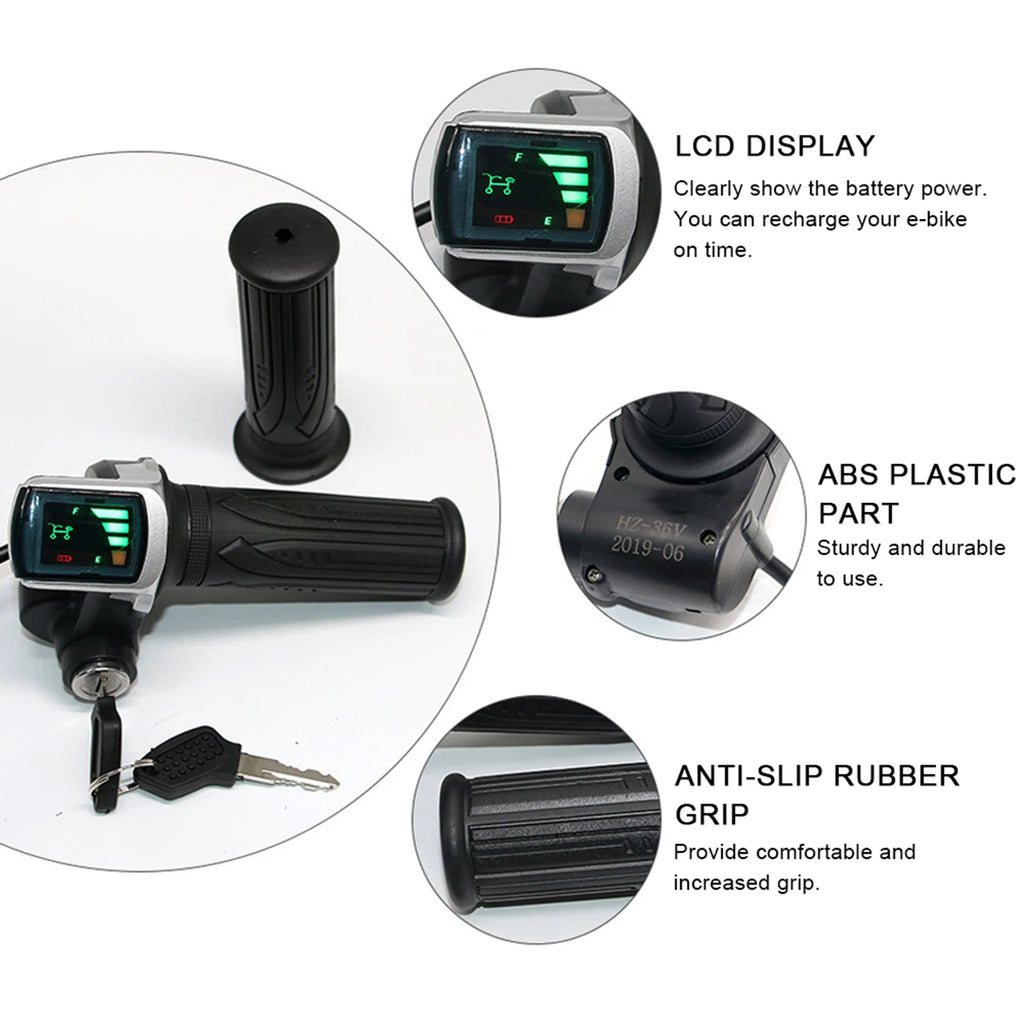 24V/36V/48V Electric Bike Twist Grip Throttle with LCD Battery Display Electric Bicycle Throttle Grip with Power Indicator
