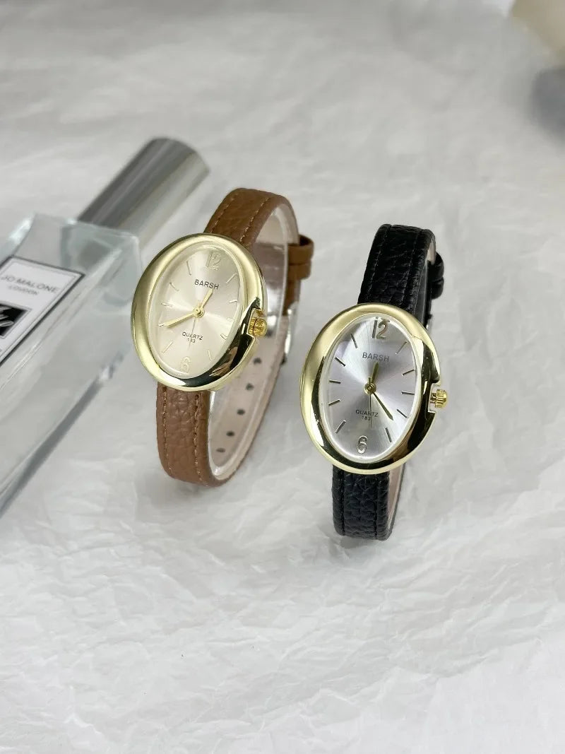 Fashion Quartz Watch for Women Simple Leather Strap Pigeon Egg Dial Ladies Watches Luxury Gift Girl Wristwatches Dropshipping