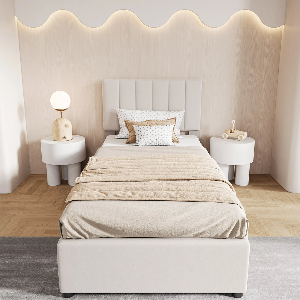 Rosahqnda children's bed 90x200 cm, upholstered bed, for boys and girls, single bed, hydraulic storage bed, linen,No Mattress
