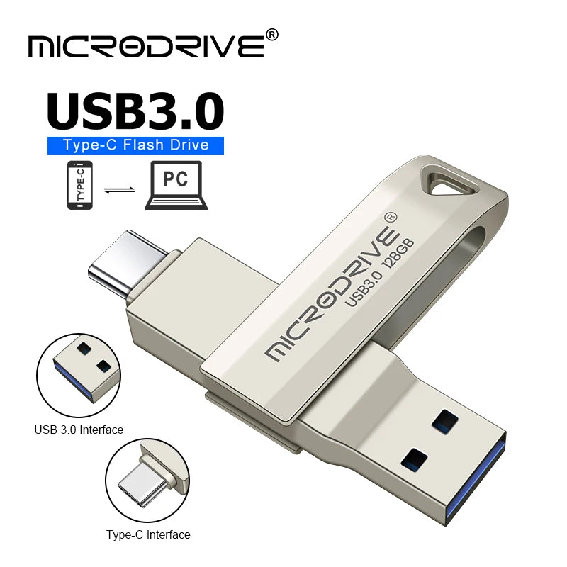 2 in 1 OTG USB-C Flash Pen Drive Metal Memory Stick Usb 3.0 flash Disk 64GB 128GB 256G 512G USB3.0 Type-C Pendrive