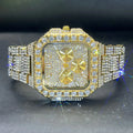 MISSFOX Luxury Diamond Quartz Watch for Men Square Dial Calendar Hip Hop lced Out GoldWristwatch Mens Fashion Accessory 2025