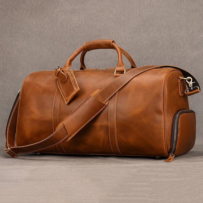 Natural Cowskin Travel Bags Waterproof Men's Leather Overnight Bag Handbag For Plane Luggage Men Male Weekend Bag Business 55cm