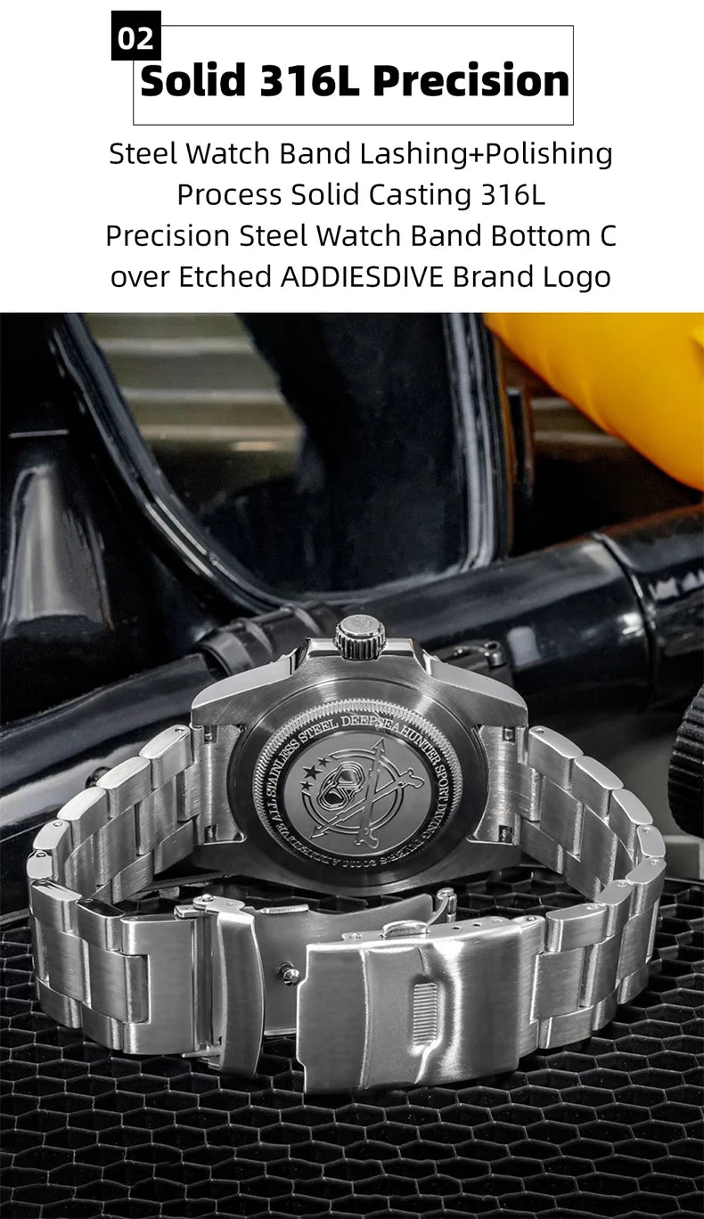 ADDIESDIVE 41mm Stainless Steel Watches Mens Business Leisure Quartz Watch Waterproof Ourdoor Sports 200M Dive WristWatch AD2054