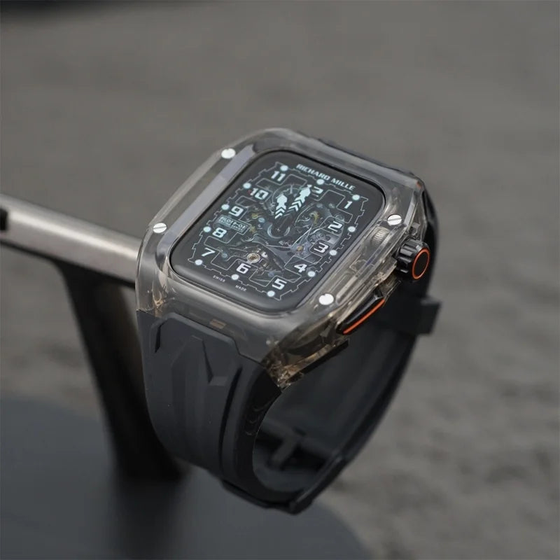 RICHARD Mile Watchband for iWatch Series 10/Ultra2, 46mm 49mm 45mm 44mm 42mm, Crystal Case + Silicone Strap for Series 9/8/7/SE2
