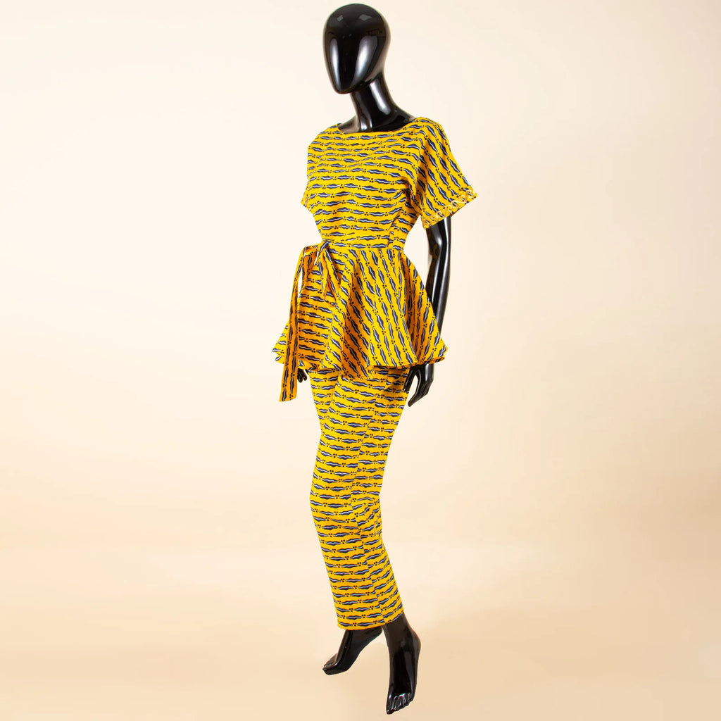 African Women's Printed Ankara Slash Neck Short Sleeve Top Mid-Calf Pants two-piece Set Dashiki Casual Party