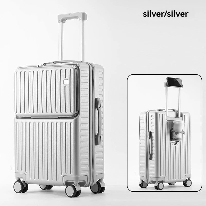 Front opening luggage compartment for men, 20 inch boarding case, travel suitcase for students, 24 inch large capacity, durable