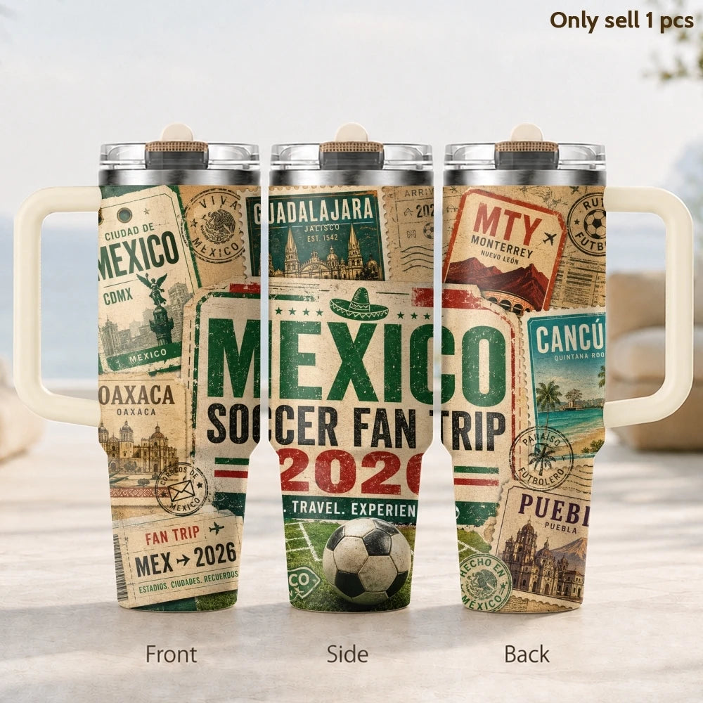 2026 MEXICO Football Vacuum Flasks 40oz 3rd Gen Vacuum Insulated Stainless Steel Tumbler Cup with Handle Straw Lid for Gifts