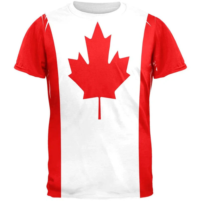 Canada Flag T-shirt Men's Maple Leaf Pattern Short Sleeved T Shirt Summer Casual Top Hip Hop T Shirts Women's Sports Clothes