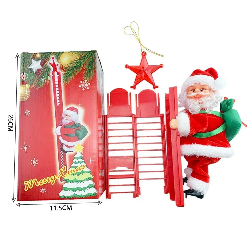 Electric Climbing Ladder Santa Claus Doll with Music, Christmas Tree Hanging Ornament, 2026 New Year Home Decor, Kids Xmas Gift