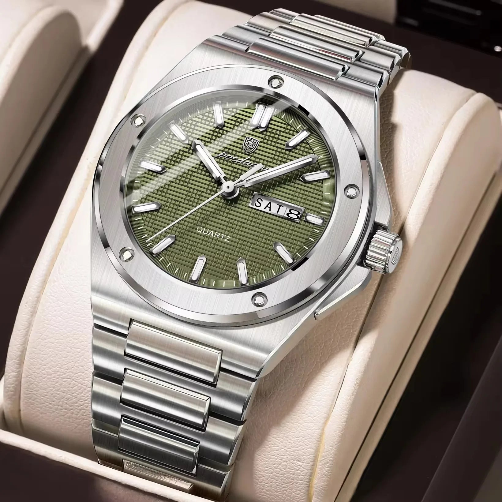 Poedagar 696 Hot Sale Men Stainless Steel Band Quartz Movement Watch Waterproof Fashion Business Luminous Calendar Wristwatch
