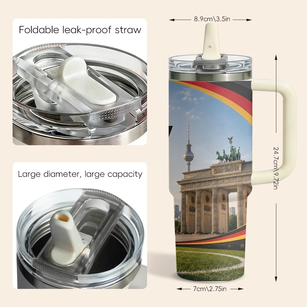 2026 France Football City Design Vacuum Flasks 40oz 3rd Gen Insulated Stainless Steel Tumbler Cup with Handle Straw Lid Gifts