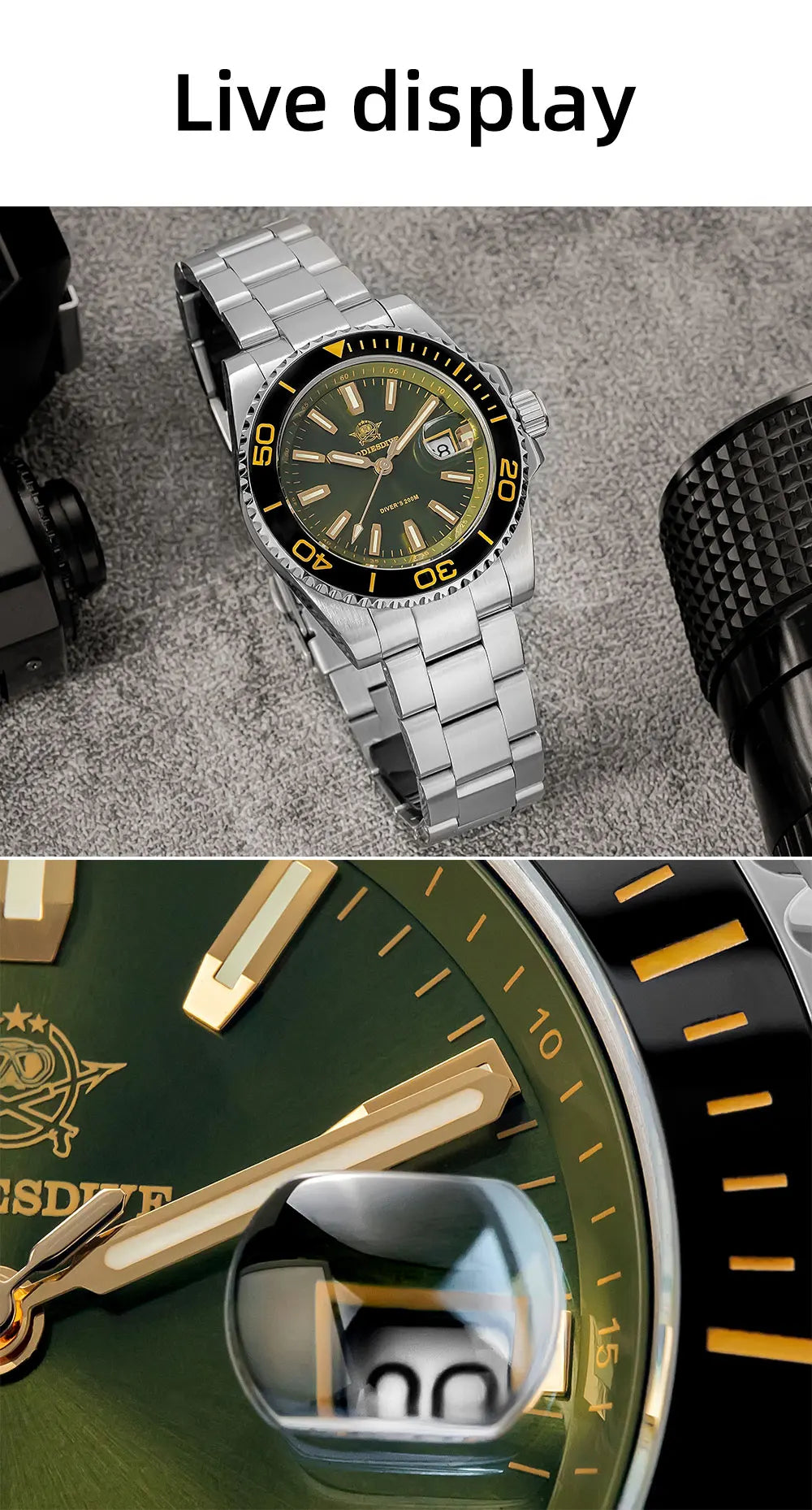 ADDIESDIVE New Diving Watch Men Luminous Cerammic Bezel 316L Stainless Steel 200m Waterproof AR Coated 41mm Quartz Wristwatch