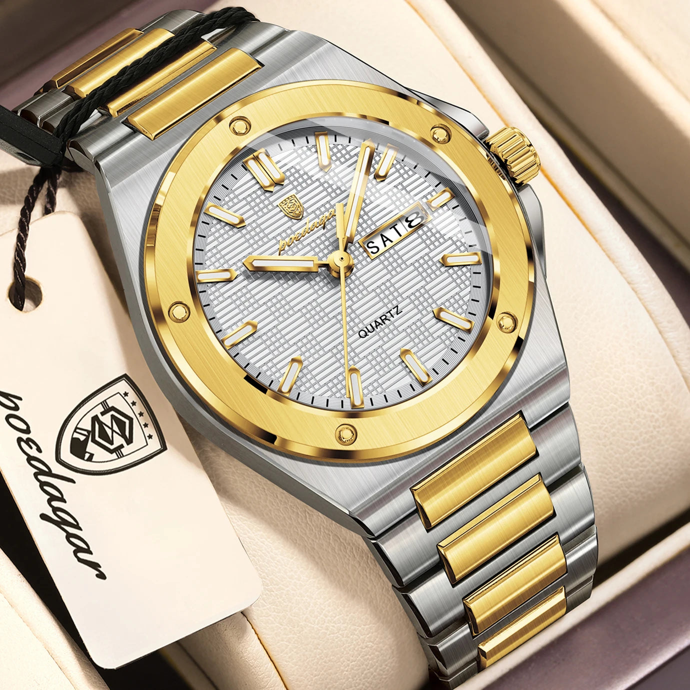 POEDAGAR Fashion Men's Clock Quartz Date Week Luxury Male Watch Waterproof Luminous Stainless Steel Watches For Men Reloj Hombre