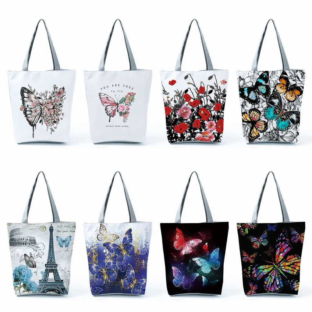 Women's Handbags Butterfly Elegant Print Harajuku Large Capacity Shopping Bag Beautiful Practical Tote Travel Beach Shoulder Bag