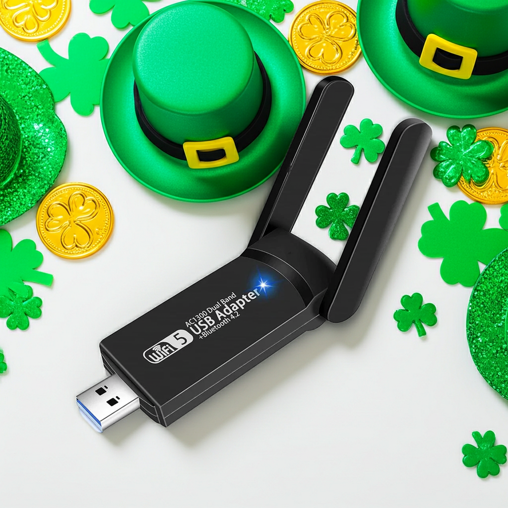 1300Mbps USB WiFi Bluetooth Adapter Dual Band 2.4/5Ghz Wireless Network External Receiver Mini WiFi Dongle for PC/Laptop/Desktop